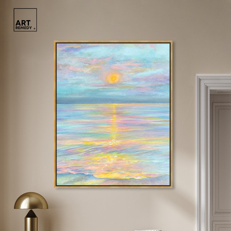 Wonderful Sunset Abstract Canvas Art with Gold Floater Frame