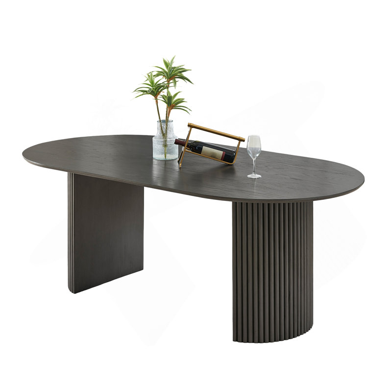 Valencia 80" Oval Gray Oak Finish Dining Table With Dual Pedestal Base – Seats 6