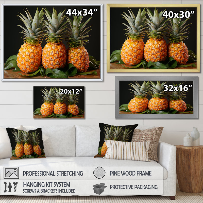 Doux ananas juteux délice, Cadre flottant doré, H 16 po x l 32 po x P 1 po