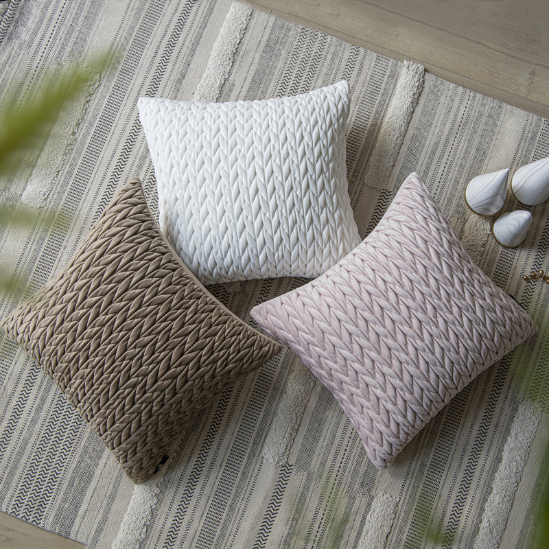 Coussins en velours matelassé, coussin décoratif texturé tressé, Carré H 18 po x l 18 po, Marine