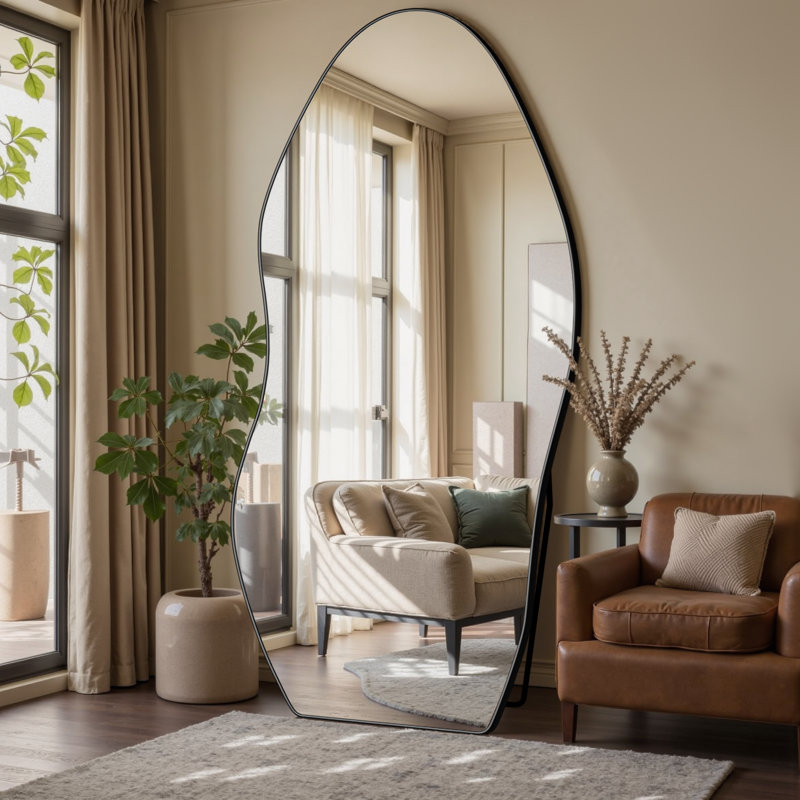 Whimsical Foot-Shaped Full-Length Mirror with Safety Frame, 76" x 36", Black