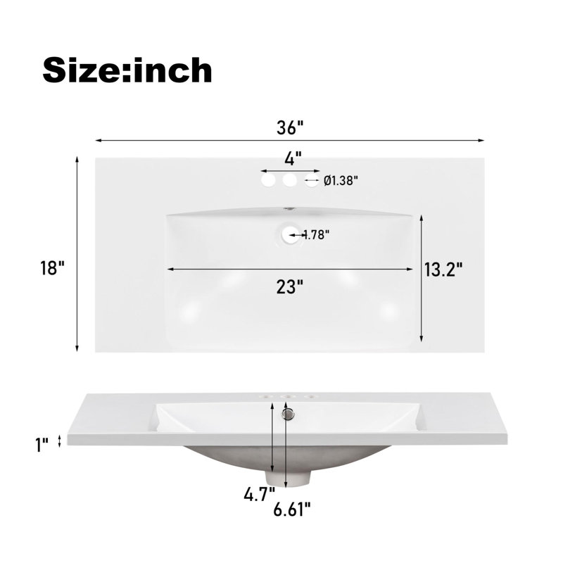 36'' Single Bathroom Vanity with Resin Top, Navy Blue, Gold