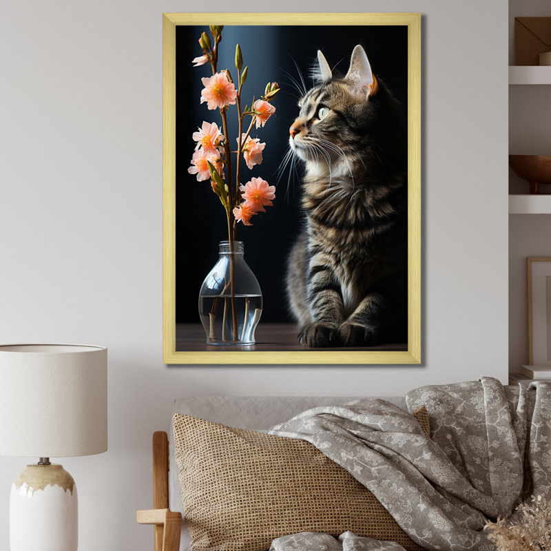 Portrait de chat III sur toile, H 44 po x l 34 po x P 1,5 po, Encadrement doré