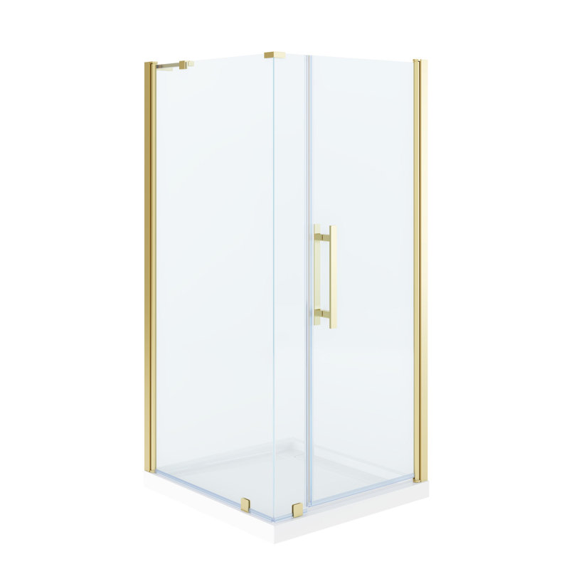 Ensemble de porte de douche pivotante sans cadre OVE Breeze P 36 po x P 36 po x H 74 3/4 po OVE, Or brossé