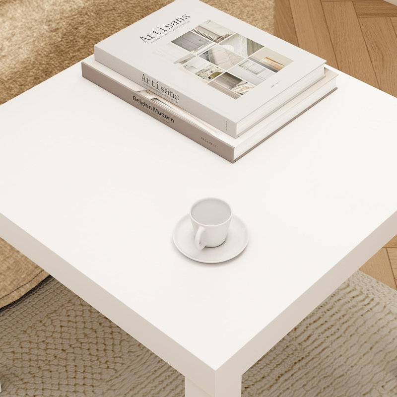 End Table Small Square Size Table, Modern Coffee Table, 19.7in, White