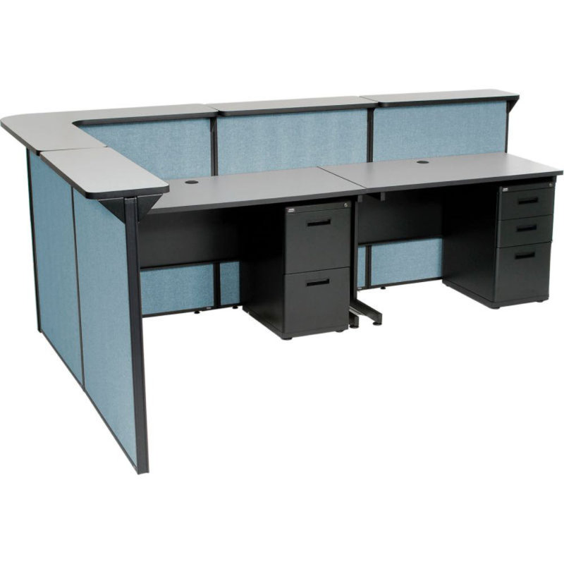 L-Shaped Synthetic Laminate Reception Desk, Blue