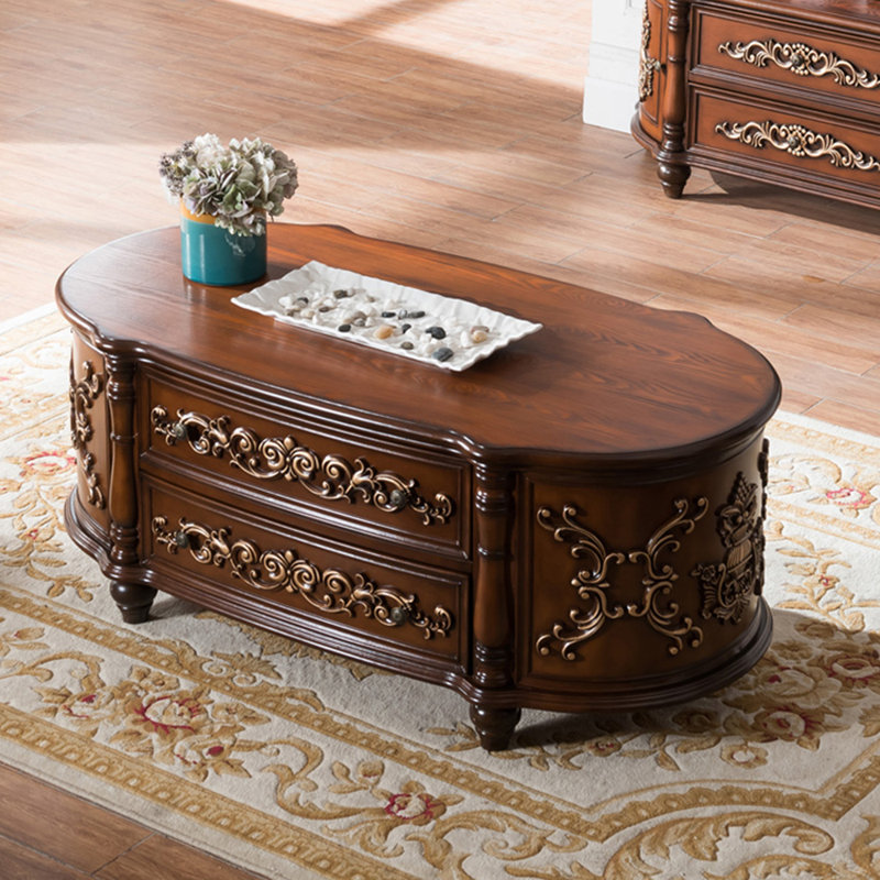 Table basse en bois de style américain, Brun, H 22 po x L 55 po x l 27,5 po, Brun