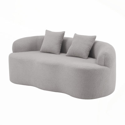 Grey Curved Loveseat Sofa with Round Armrest, Compression Couch with 2 Pillows for Small Spaces and Modern Living