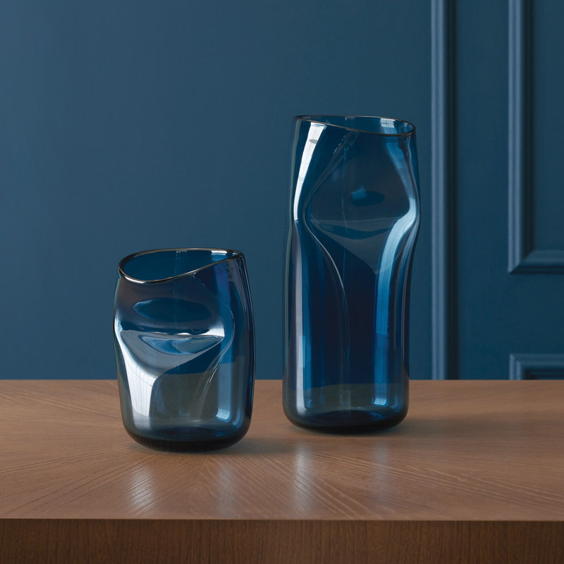 Contour Vase, 15" H x 7.25" W x 6.75" D, Blue
