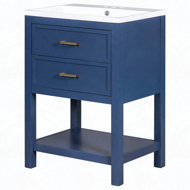 Meuble-lavabo simple avec 2 tiroirs, Bleu