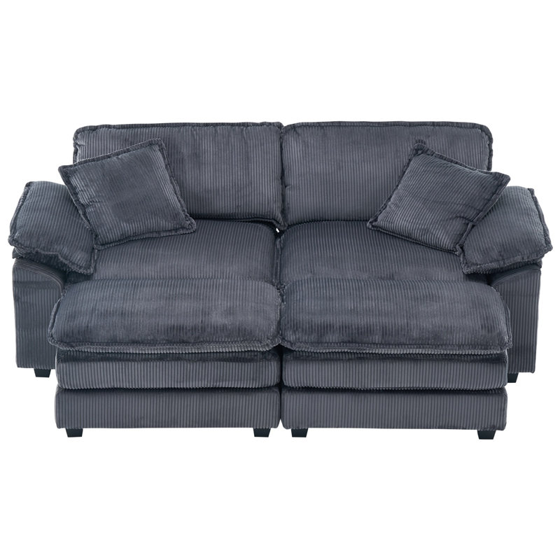 Grand canapé modulaire en velours côtelé avec repose-pieds, Gris