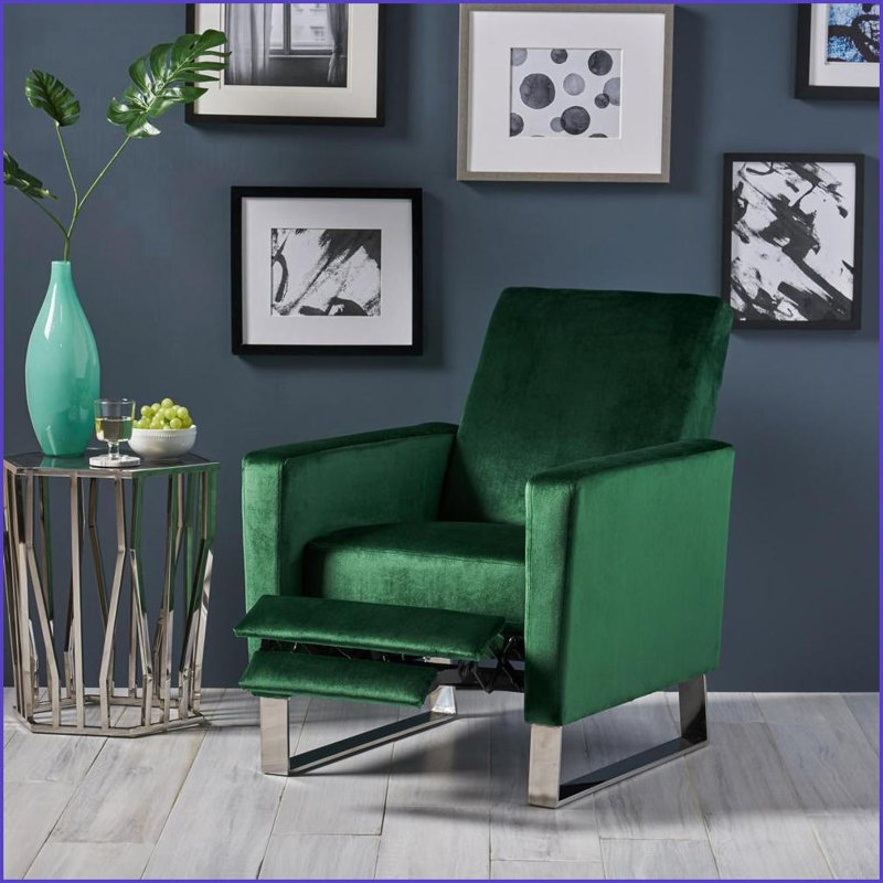 Fauteuil inclinable inclinable moderne Glam avec pieds en acier inoxydable | Émeraude | Velours