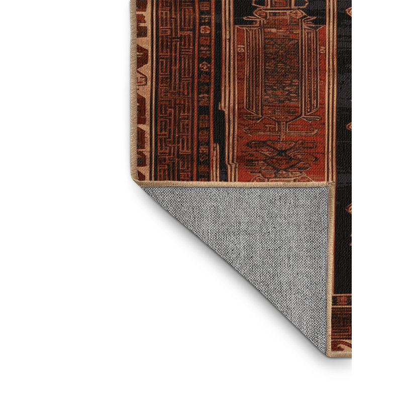 Tapis art déco brun lavable à la machine, Rond 8 pi