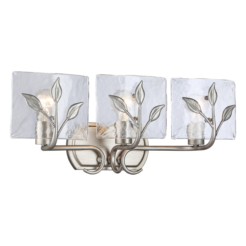 Wykeria 3-Light Vanity Light with Hammered Water Glass, Peruvian Silver