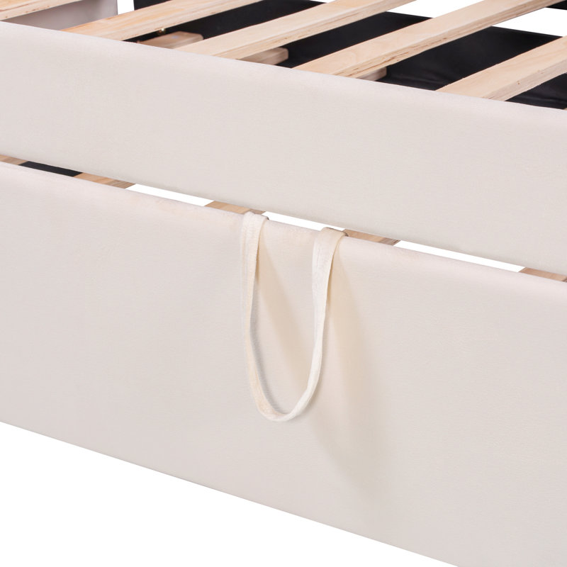 Lit de jour simple en velours rembourré avec couchette escamotable, beige