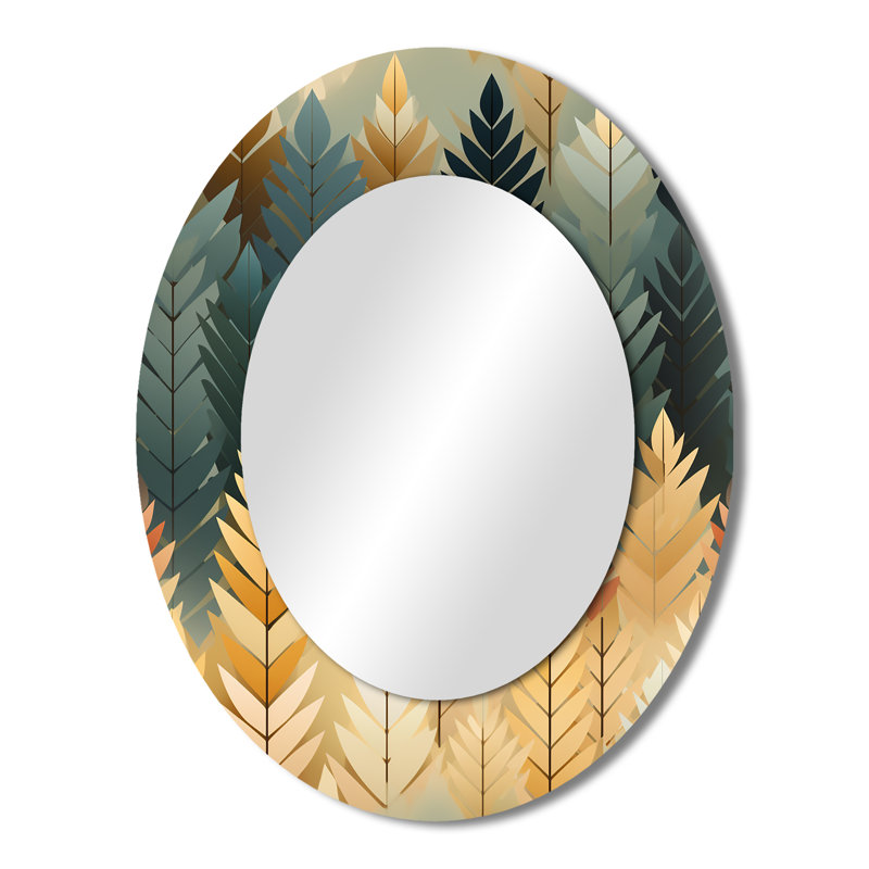 Tree Chevron Woodland Delight - Grand miroir mural ovale sur métal, H 43 po x l 33 po
