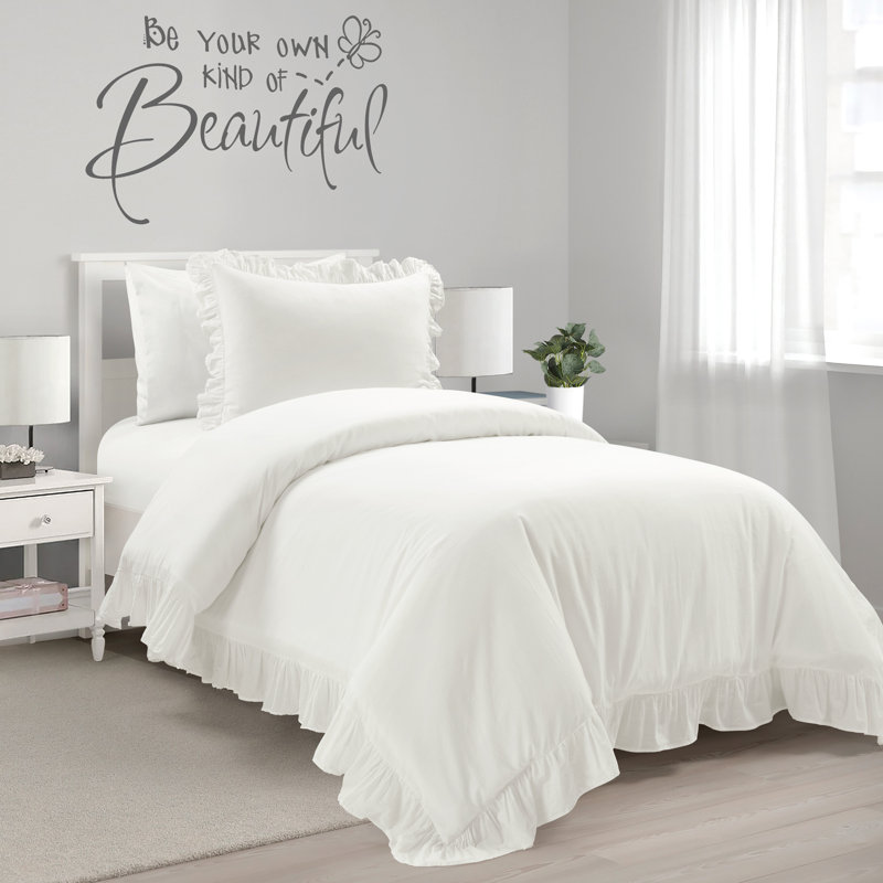 Cotton Duvet Cover Set, White, Twin- XL Duvet Cover + 2 Shams