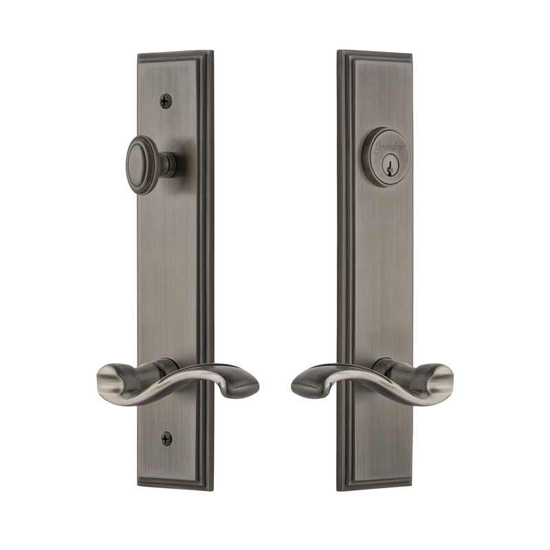 Carré Complete Entry Lever Set with Deadbolt, Antique Pewter, 2.375", Right