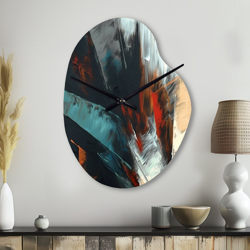 Horloge murale asymétrique abstraite orange et bleue II - Minimalisme, Grand