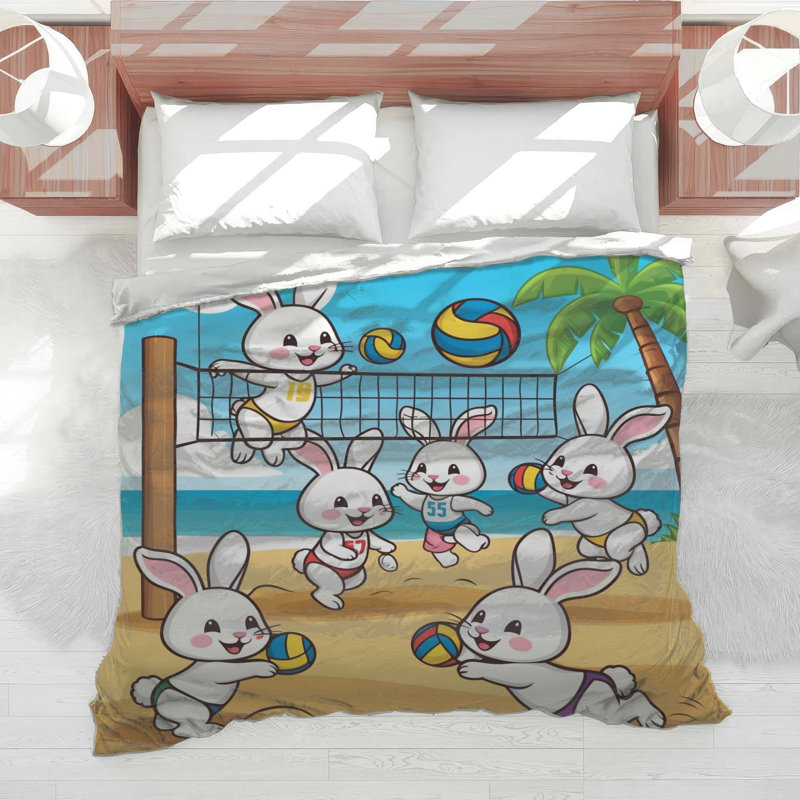 Dessin de lapins jouant à l'édredon de volleyball, Grand lit