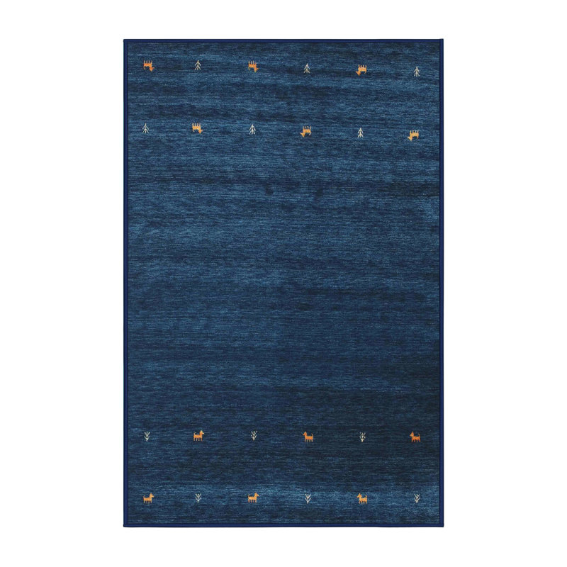 Tapis contemporain bleu foncé, Rectangle 5 pi x 7 pi