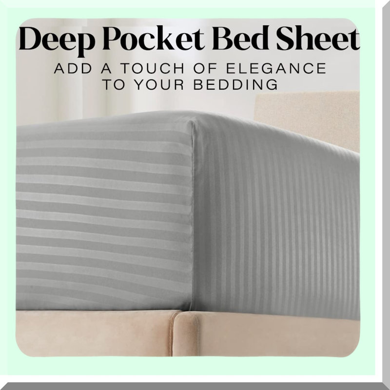 Luxury Italian Stripe Microfiber Bedding Set - Hypoallergenic Deep Pocket 4-Piece Sheet Set - Wrinkle, Stain, Fade Resistant - Grey Queen Prestige Collection