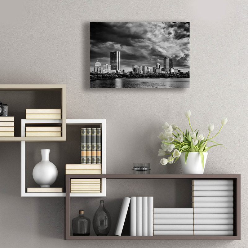 Art mural en verre acrylique Latitude Run® «Boston Skyline» par Rick Berk, H 16 po x l 24 po x P 0,2 po