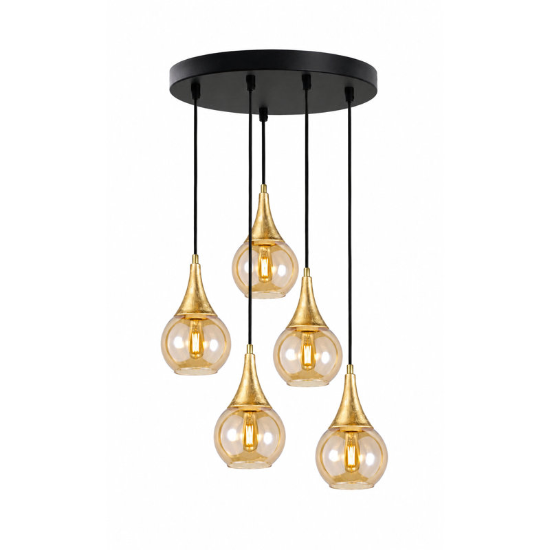 Creekmore 5 - Light Cluster Pendant, Black/Gold, Gold