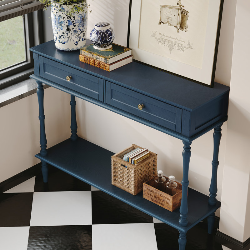 Console Mid-Century avec 2 tiroirs (assemblage minimal requis), Bleu