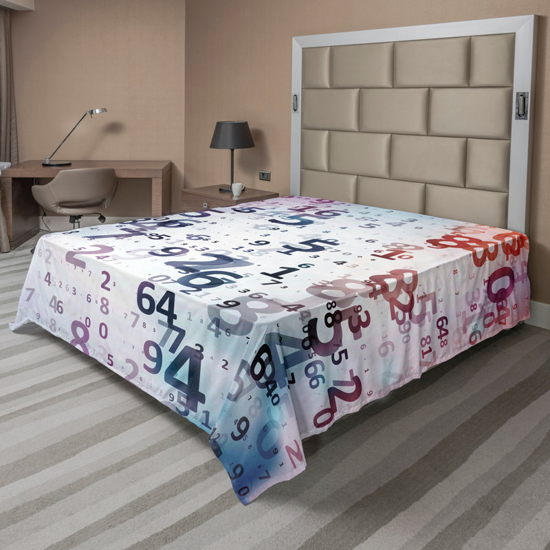 Ambesonne Abstract Top Flat Sheet Digital Code Numbers Teal Black, Full Flat Sheet