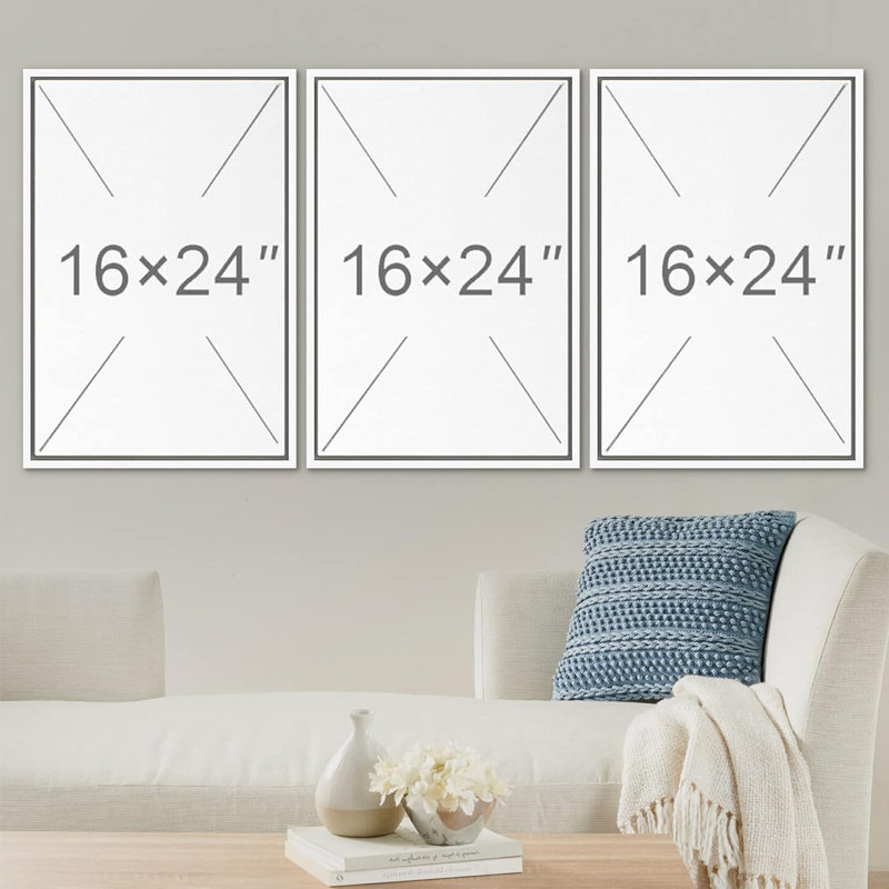 Modern Geometric Abstract Canvas Print Set with White MDF Frame