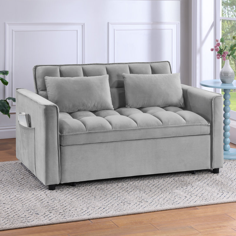 Canapé-lit simple à dossier capitonné en velours de 55 po Yasirah, Velours gris velours