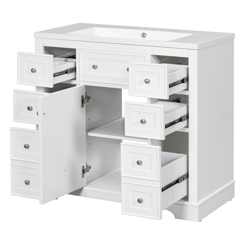 Stylish Bathroom Vanity With Sink, Drawers, And Cabinet For Functional And Elegant Bathroom Storage, White