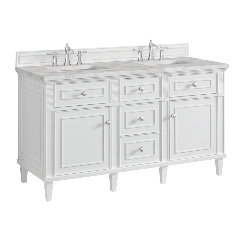 Lorelai 60'' Double Bathroom Vanity with Top, Bright White, Victorian Silver, 8" Widespread