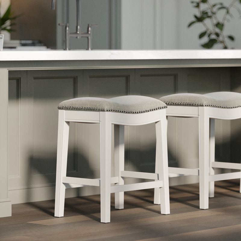 Tabouret de bar et de comptoir McGreevy, Siège gris / cadre blanc campagne délavé, 1