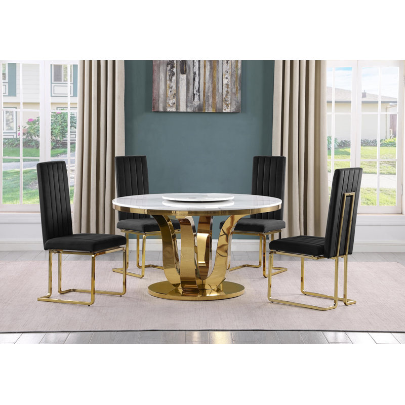 Ensemble repas 4 personnes Voneda, Noir / or