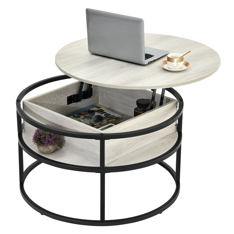 Rothwell Lift Top  Coffee Table ,Extendable Round Cocktail Table, 61.5cm H x 80cm W x 80cm D, Light Maple, Black