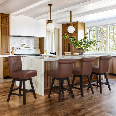 Aquetzalli Swivel Upholstered Counter Stool with Solid Wood Frame