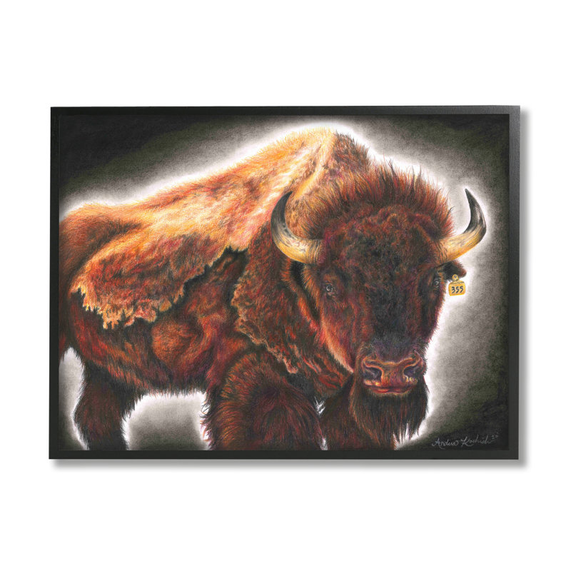 Mots-clés: Bison, bovins, rustic, Southwestern Animal, Big Horns, par Andrea Kochish, impression sur toile non encadrée