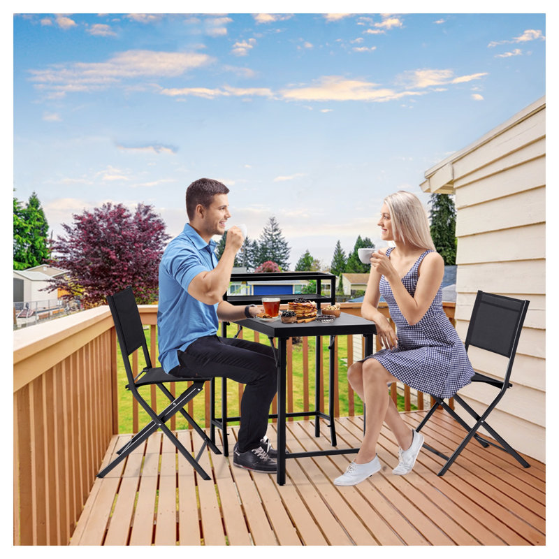3-Piece Foldable Patio Bistro Set with Rust-Resistant Steel Frame, Black Outdoor Table and Chairs
