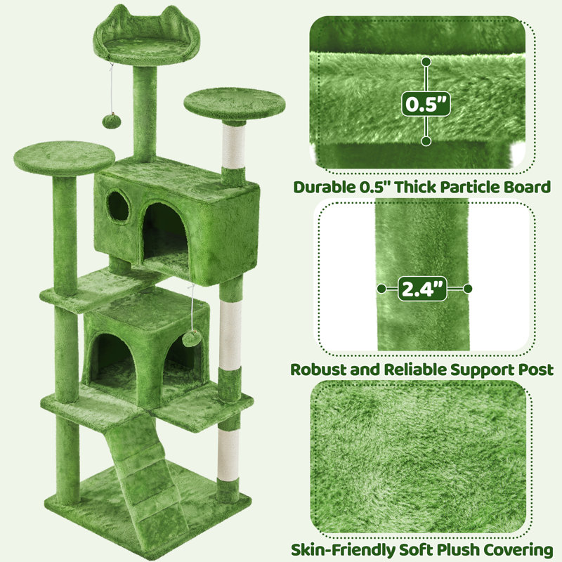 61.5" Dagenham Cat Tree, Green, 62" H x 19.5" W x 19.5" D