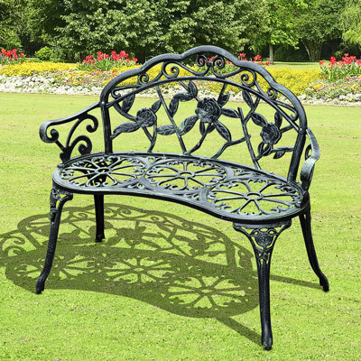 Banc de patio en métal au design classique à lattes et mobilier d'extérieur en aluminium moulé pour le plaisir de la cour arrière