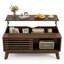 Table basse à plateau relevable avec porte coulissante et compartiment caché