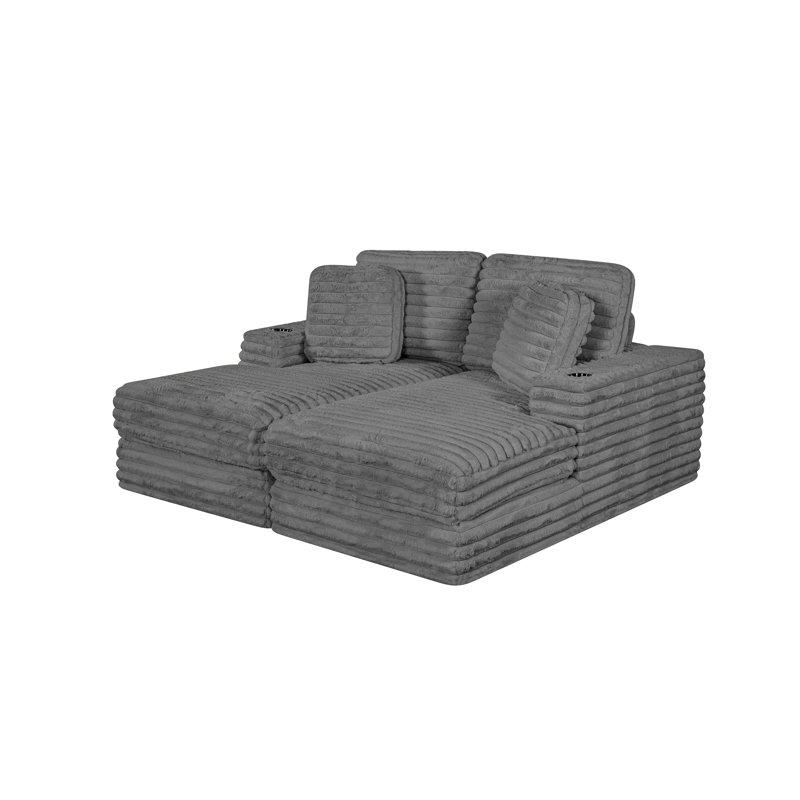 Chaise longue double compressée 2 pièces, Gris foncé