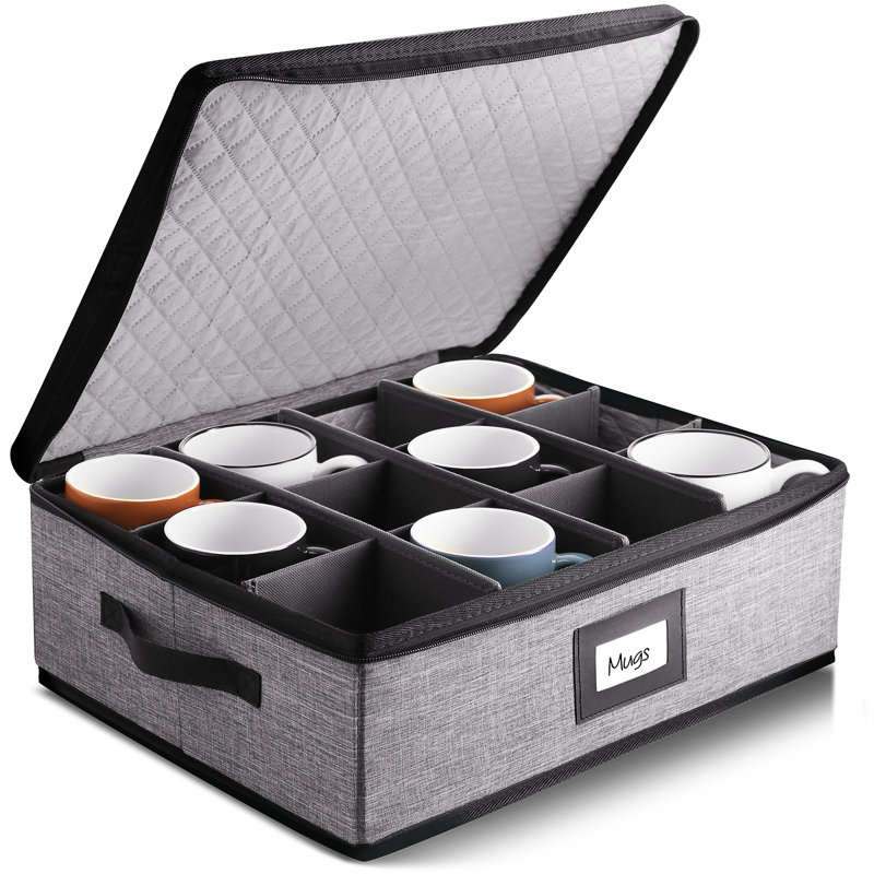 Hard Shell Mugs Storage Box with Dividers, 1, Gray