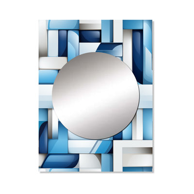 Wasco White And Blue Geometric Blocks Harmony - Geometric  Large Wall Mirror, Modern Unique Mirror, Printed Metal Art