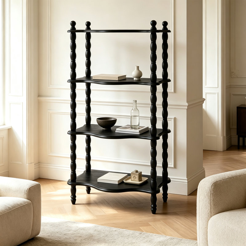 Solid Pine Wood Multi Tier Display Shelf, Black