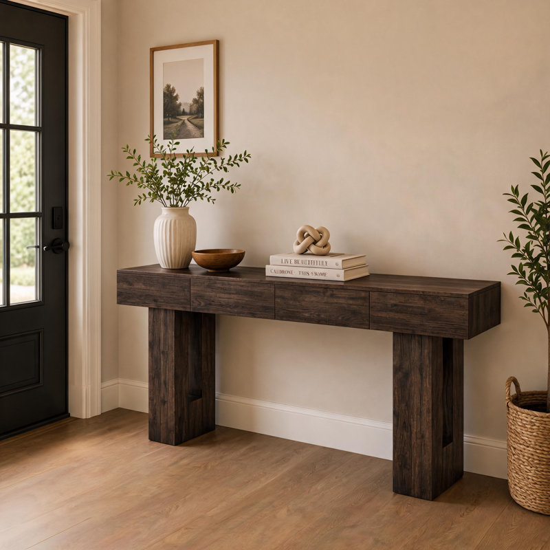 Console avec 2 tiroirs, Wild oak, Bois naturel