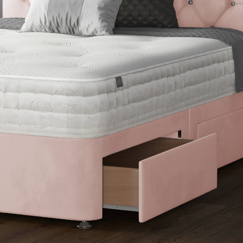 Eberhardt Divan Bed Base, Pink, Single (3'), 2 Left Drawers