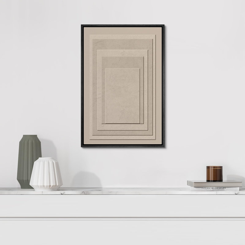 Paysage minimaliste minimaliste beige et crème abstrait géométrique sur, Noir, H 36 po x l 24 po